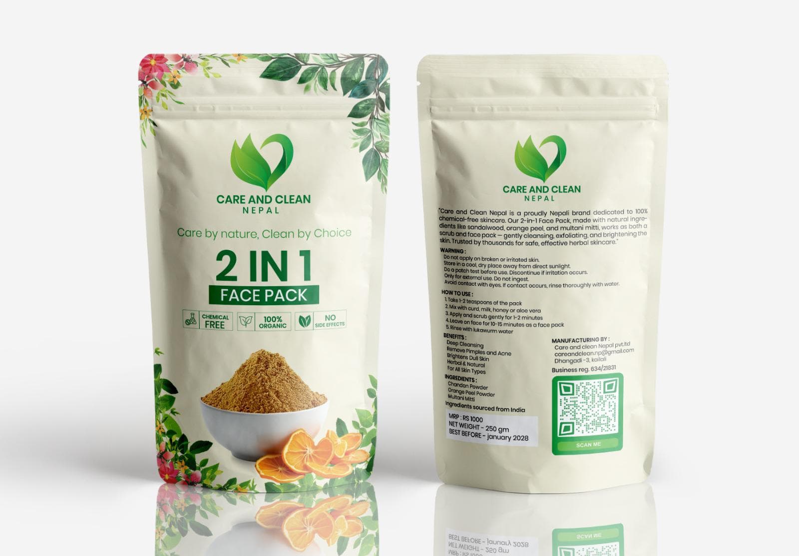 Natural organic face pack from Care and Clean Nepal